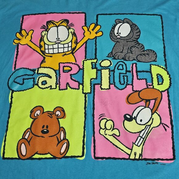 Vintage Garfield T-Shirt Paws Jim Davis Blue Odie Nermal Pooky Womens 3X Neon - Picture 2 of 11